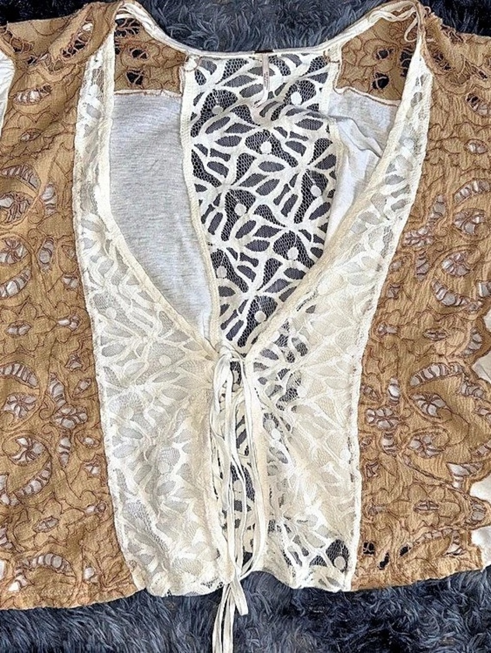 Free People Floral Lace Short Sleeve Top Size Medium